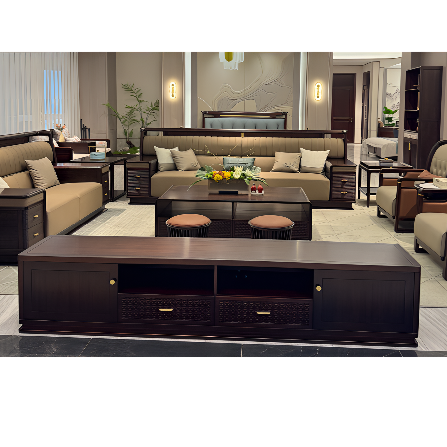 （久木源家具&电视柜）新中式黑檀木客厅电视柜影视柜