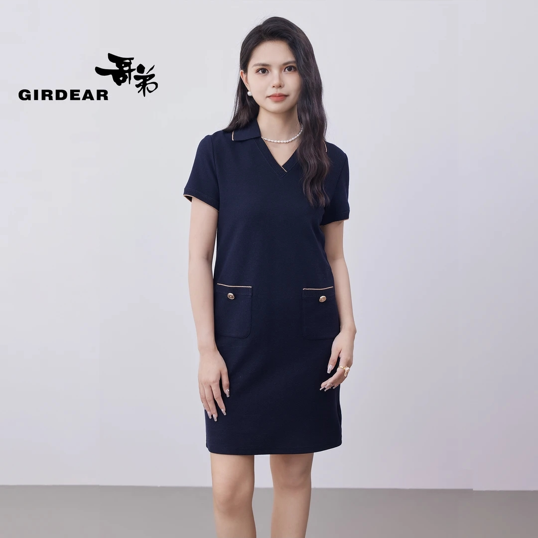 GIRDEAR/哥弟夏季法式高档针织小香葱纱气质修身连衣裙子1500547