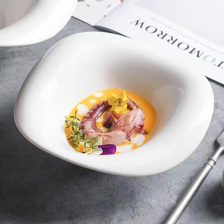 创意素雅汤碗高颜值仪式感水果碗家用纯白沙拉碗商用异形西餐餐具