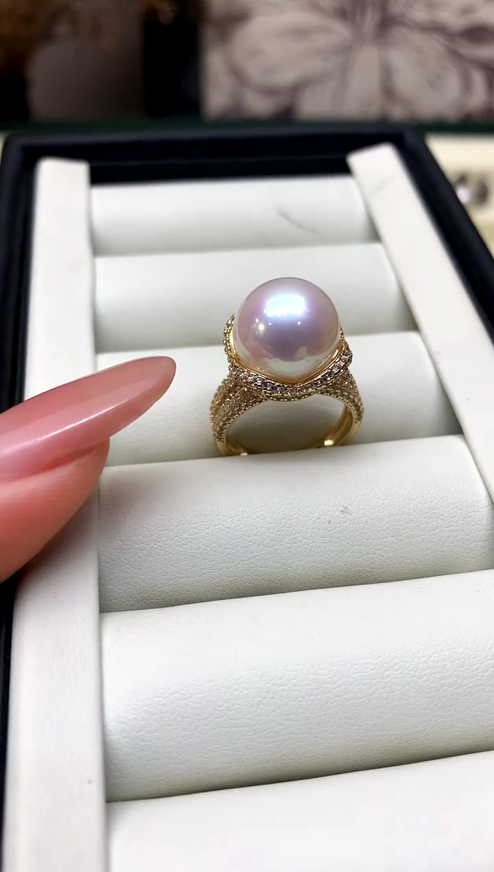 银S925镶嵌戒指淡水珍珠S925银淡水珍珠戒指