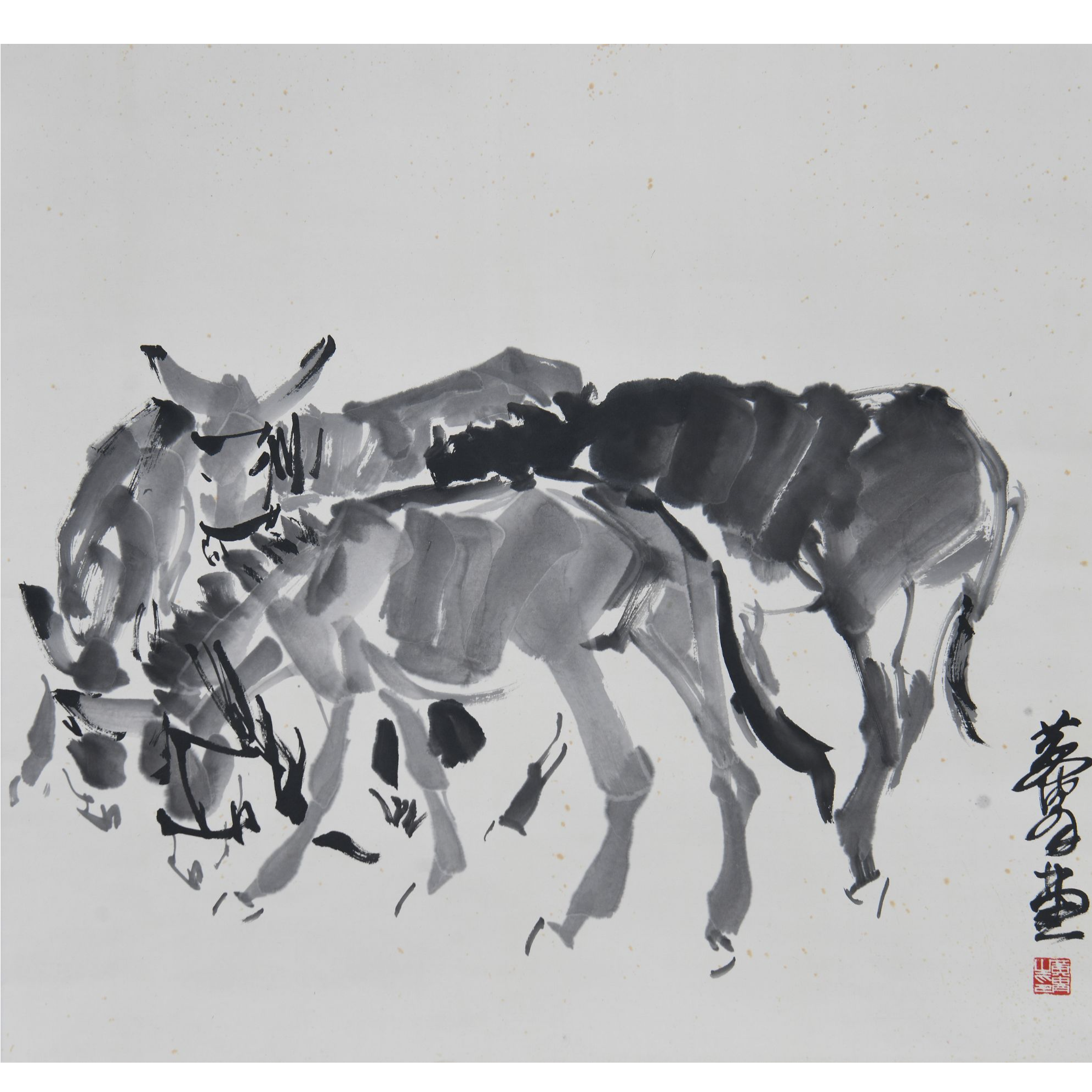 LOT.007黄先生【四驴图】纸本立轴B0501-164预展手绘美术品