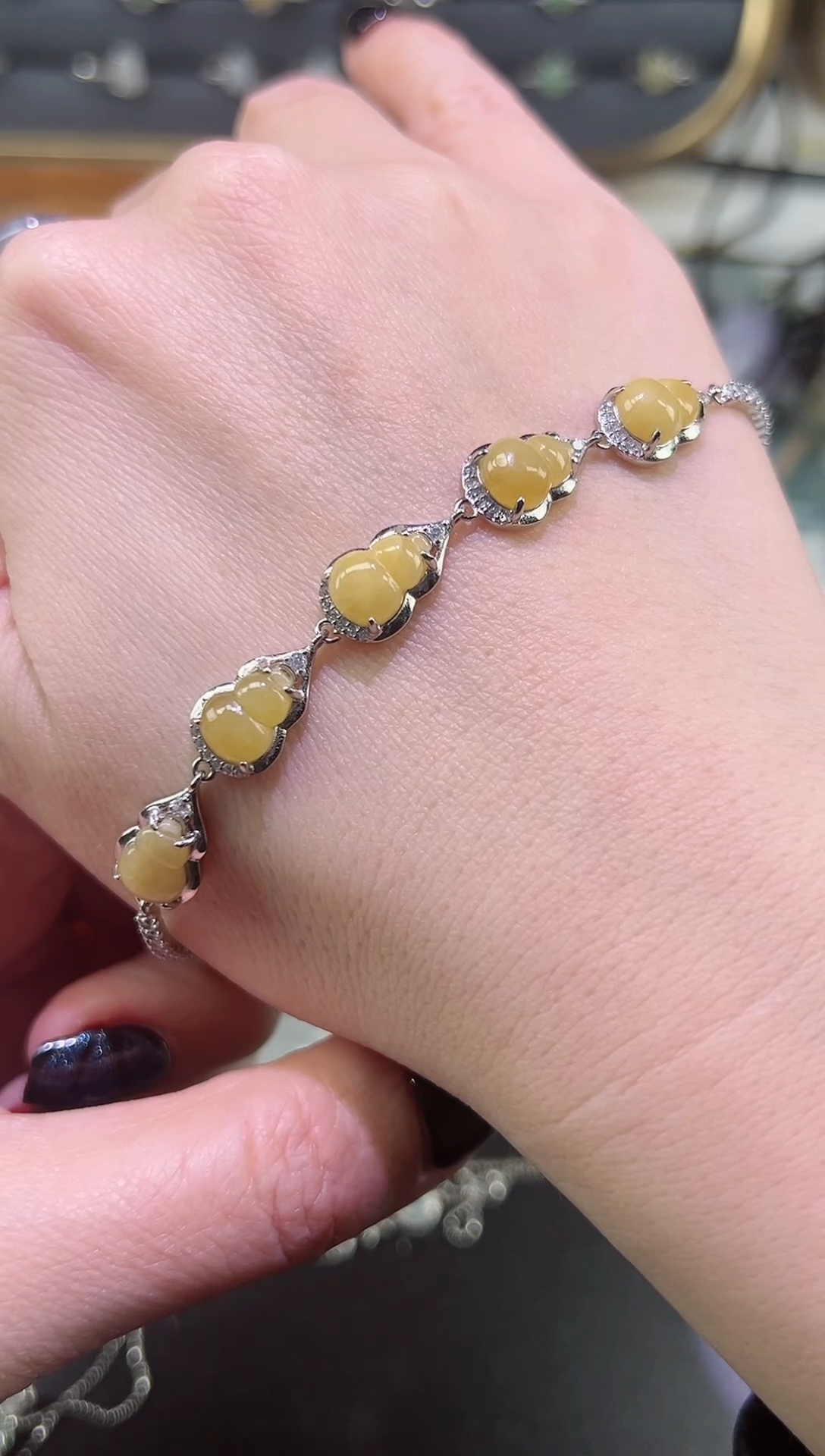 【闪购商品】翡翠套链银S925镶嵌葫芦手链