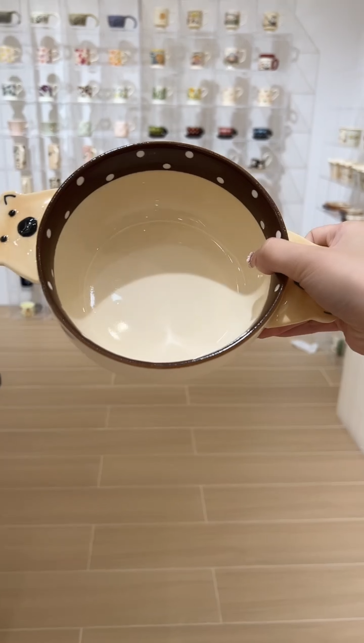 陶瓷波点小熊双耳碗