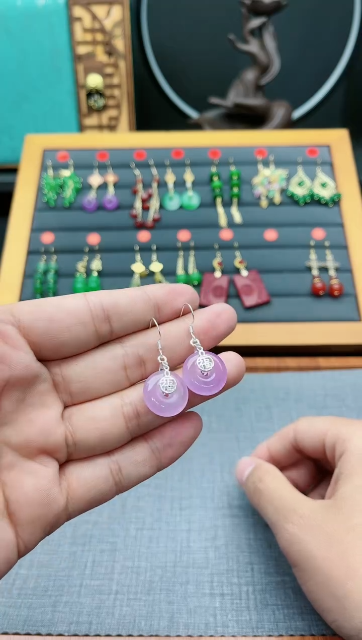 【闪购商品】玛瑙/玉髓耳钉银S925镶嵌盘子里13号