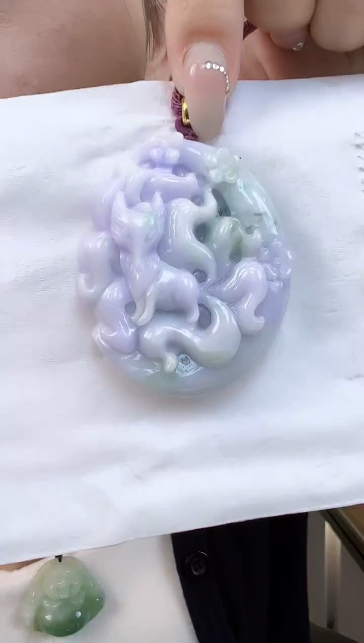 吊坠(不含链)未镶嵌翡翠九尾狐仙一路生花吊坠（送绳）