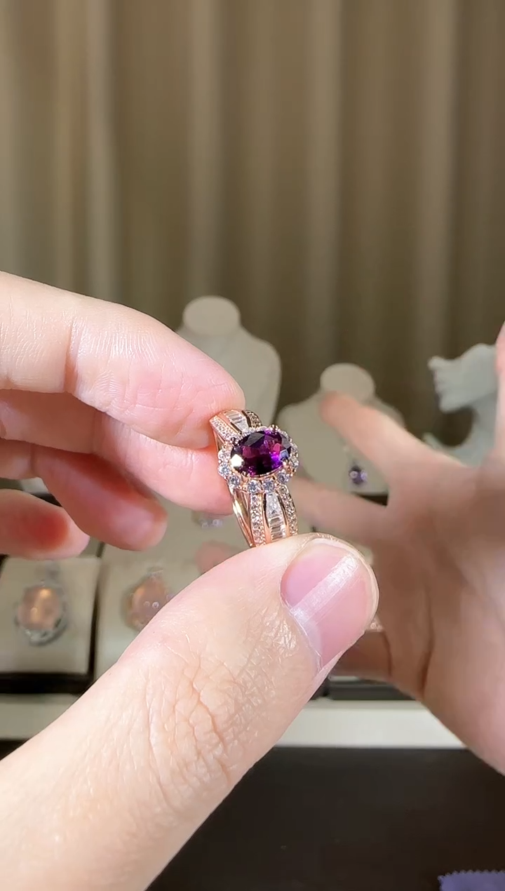 【闪购商品】石榴石（芬达石）戒指银S925镶嵌简约