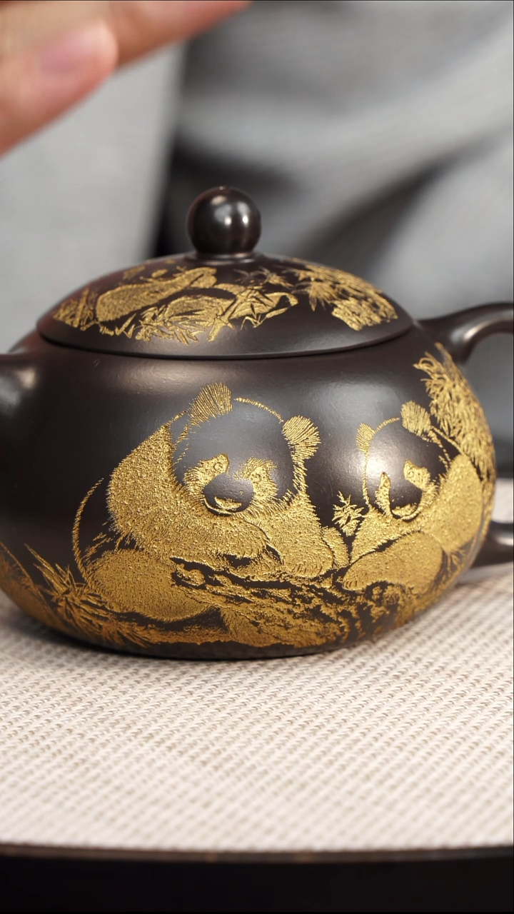 茶壶紫砂宜兴紫砂 熊猫西施 龙山赤金砂 蒋华