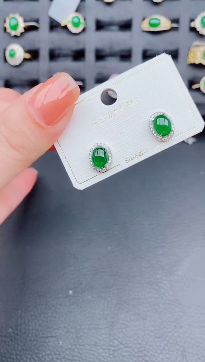 翡翠银S925镶嵌耳饰天然a货翡翠176