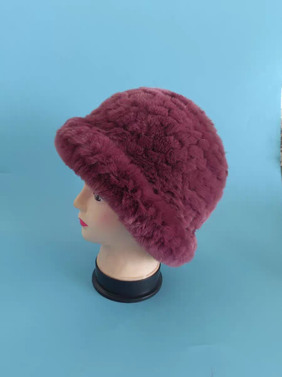 新款獭兔毛帽子女冬季中老年奶奶帽保暖妈妈皮草编织盆帽子