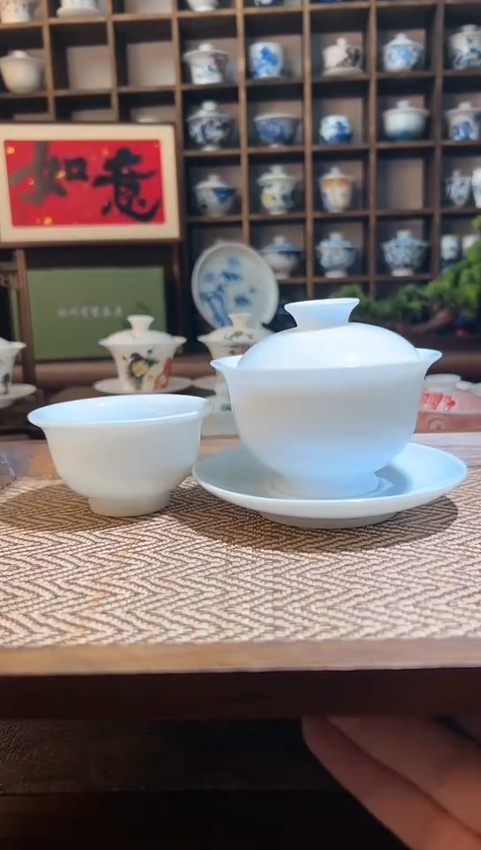 【闪购商品】纯白元宝盖碗+纯白底托+纯白压手杯