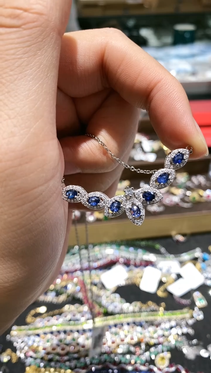 【闪购商品】蓝宝石颈饰银S925镶嵌项链