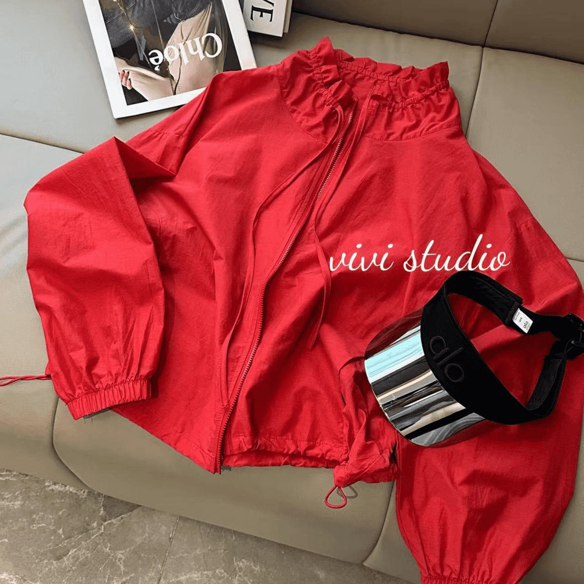 2025防晒衣女短款韩版简约红色休闲宽松百搭防晒服外套女