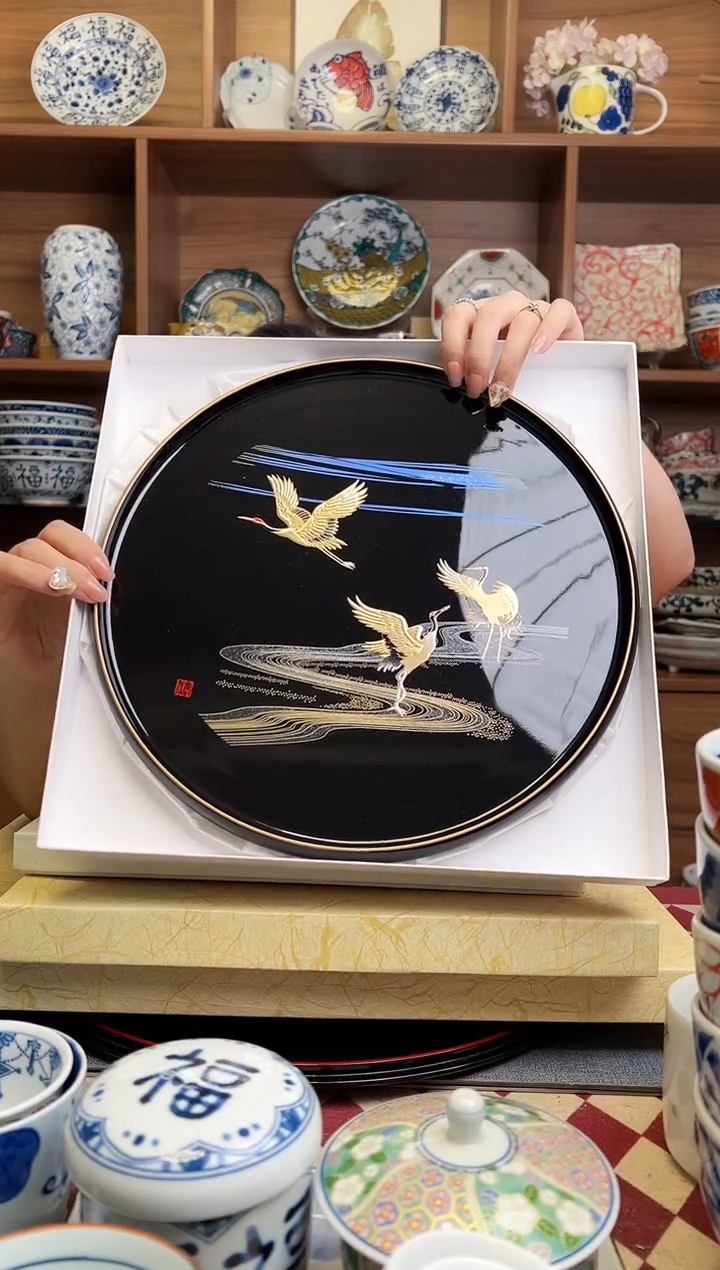 瓷片漆器 31cm雅鹤茶盘