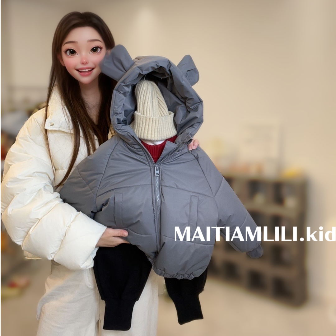 儿童棉衣2024冬款男女童加绒防风保暖外套卡通小熊棉衣外套