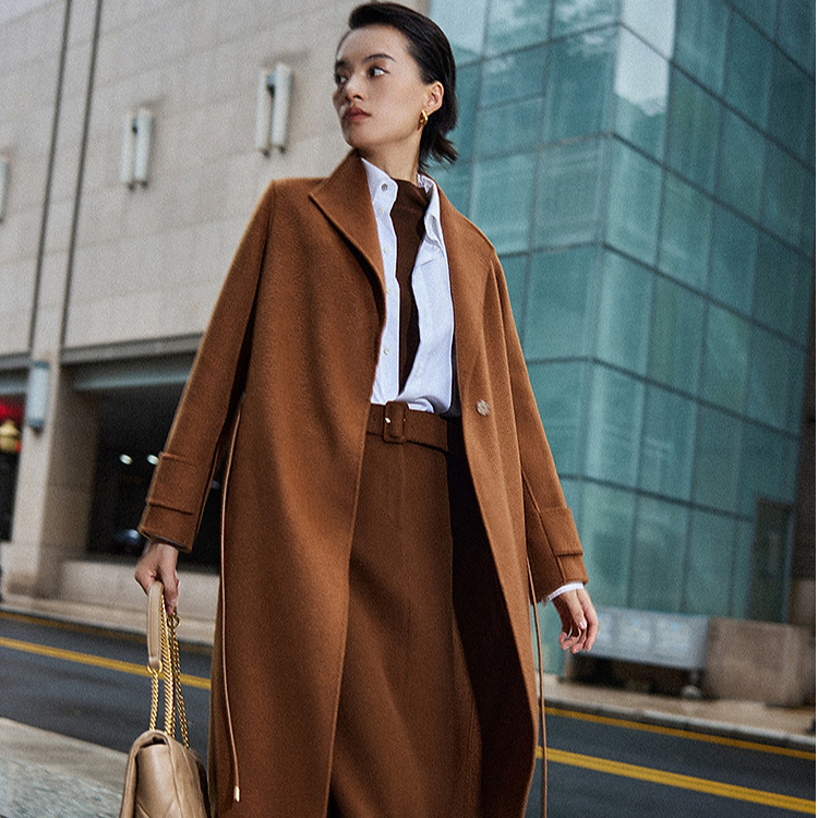 【丽公主专属】奈蔻【100山羊绒】气质橙色中长款毛呢大衣女XL00752C5