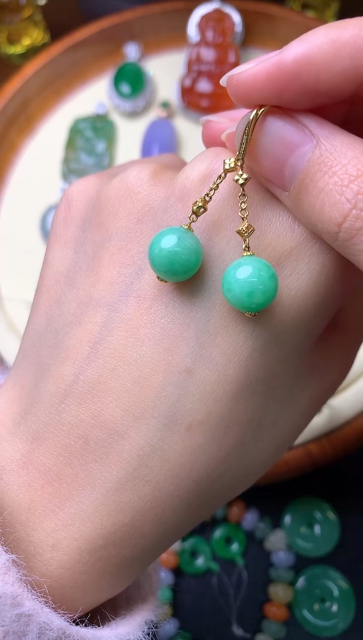 【闪购商品】翡翠耳饰18K金镶嵌耳饰