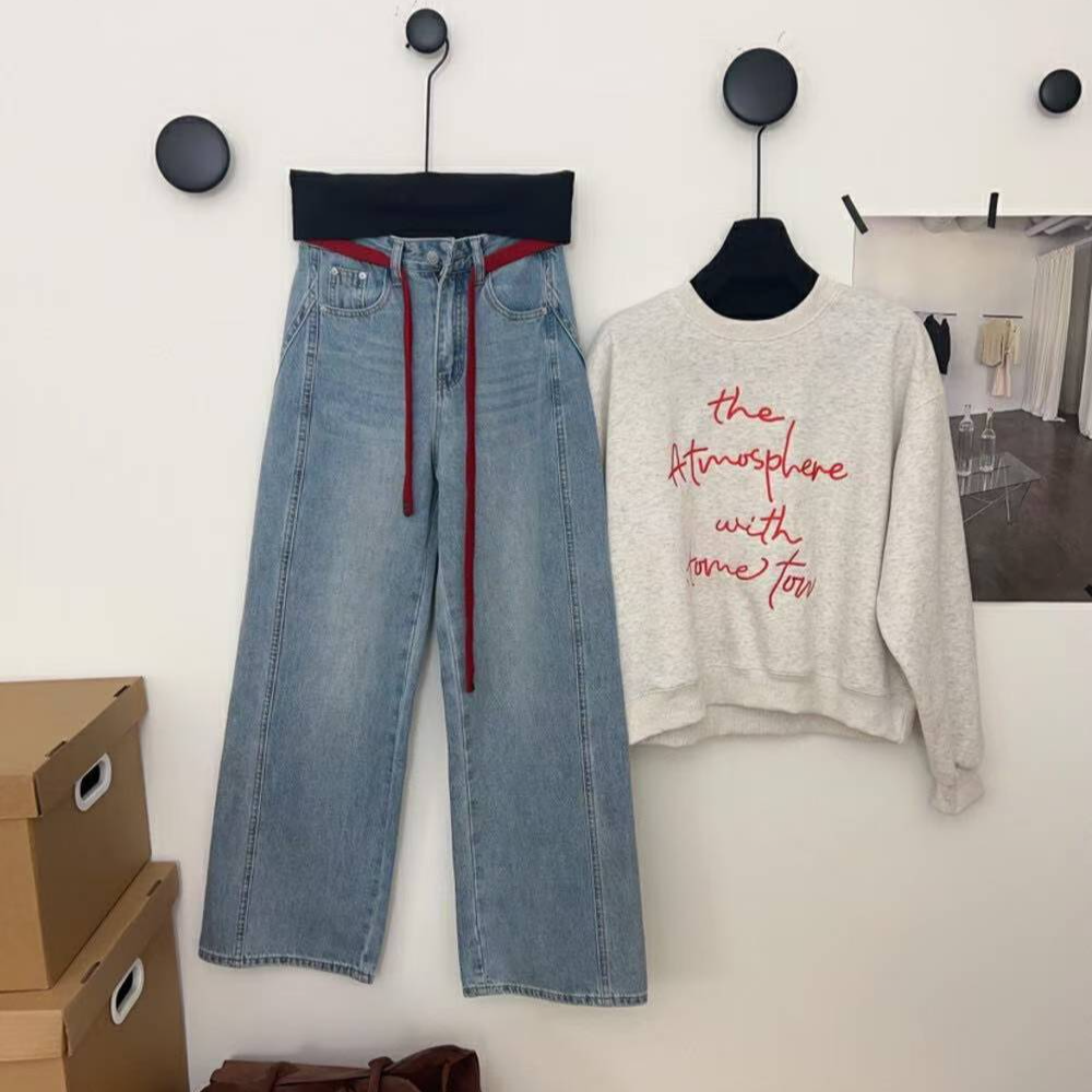 春夏新款高品质阔腿牛仔裤