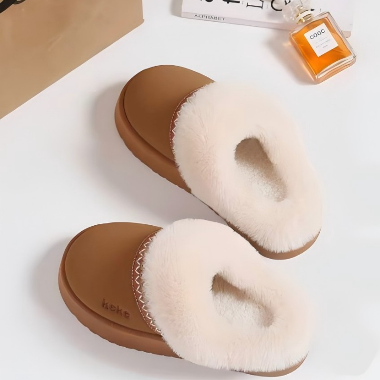 HAPPY HEART2025秋冬季新款简约DIY保暖加绒厚底毛绒雪地拖