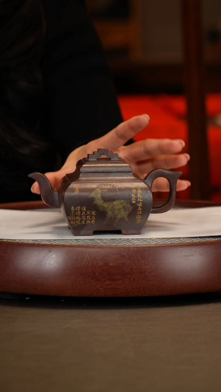 【闪购商品】紫砂茶壶【王志刚】明红砂四方桥梁  300CC