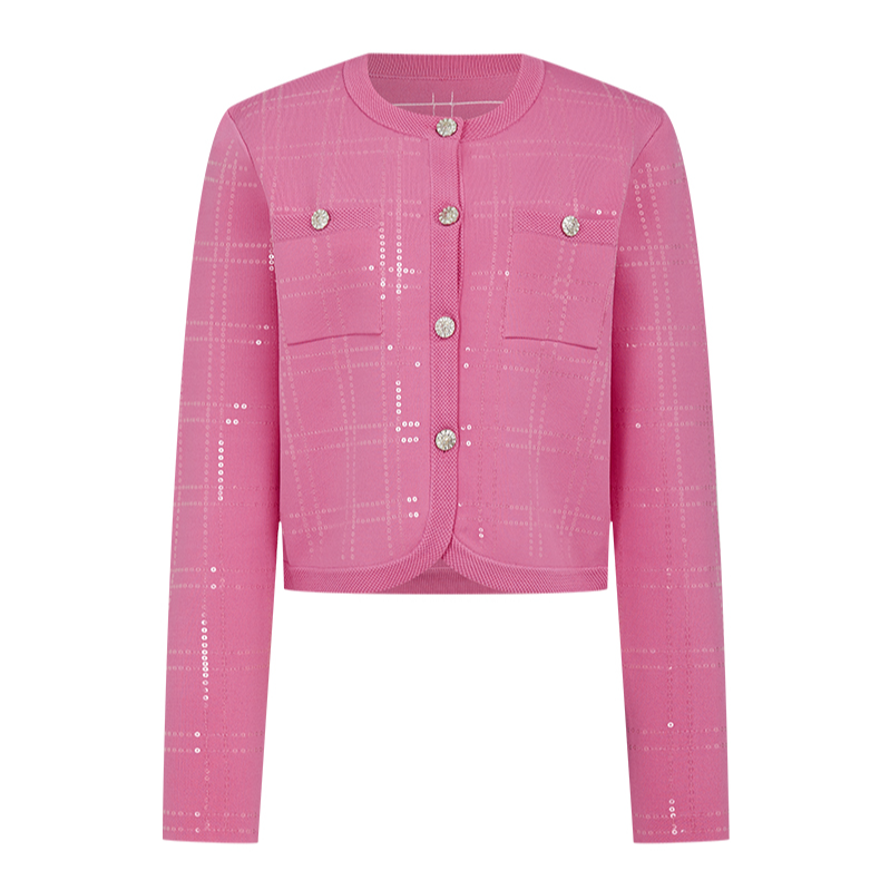 【诗语专属】曼德诗小香风开衫新款短款纯色圆领针织衫女M731308983