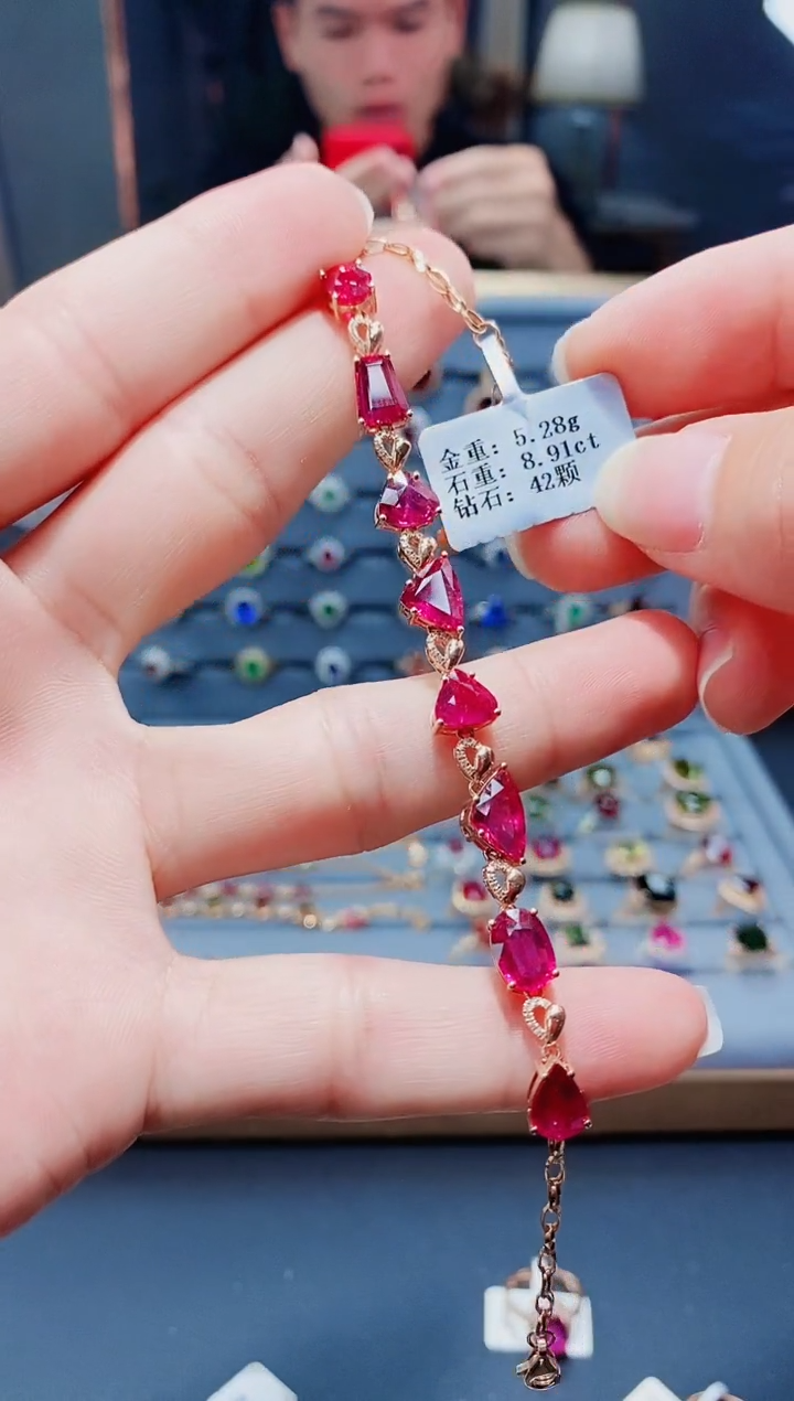 手链18K金镶嵌碧玺8.91.