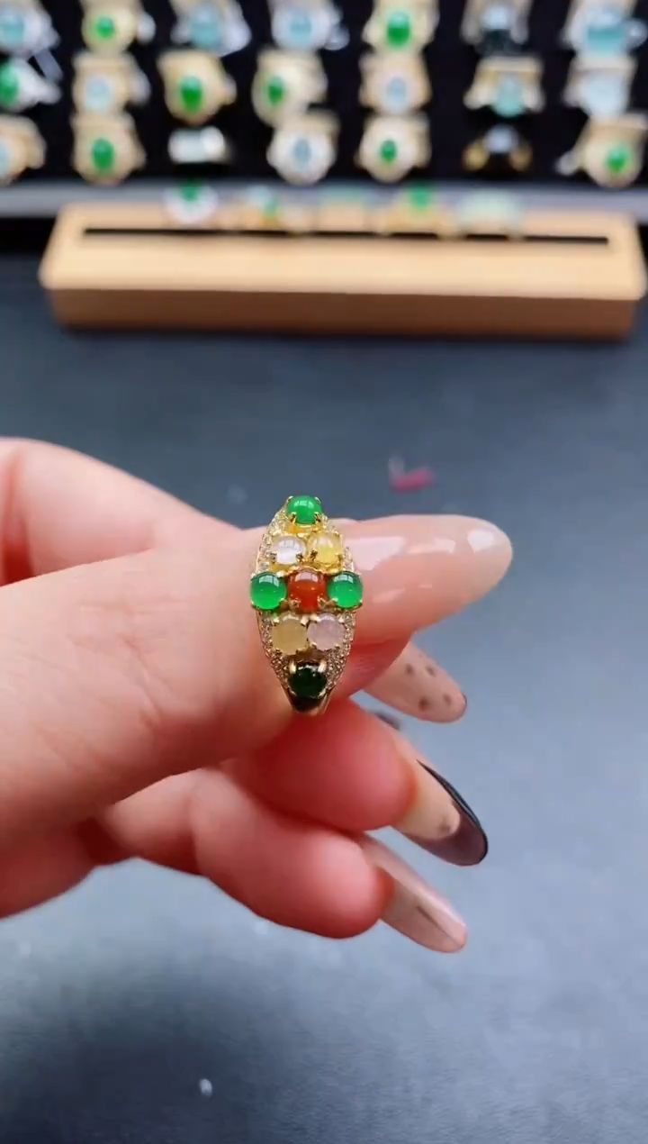 银S925镶嵌戒指翡翠1