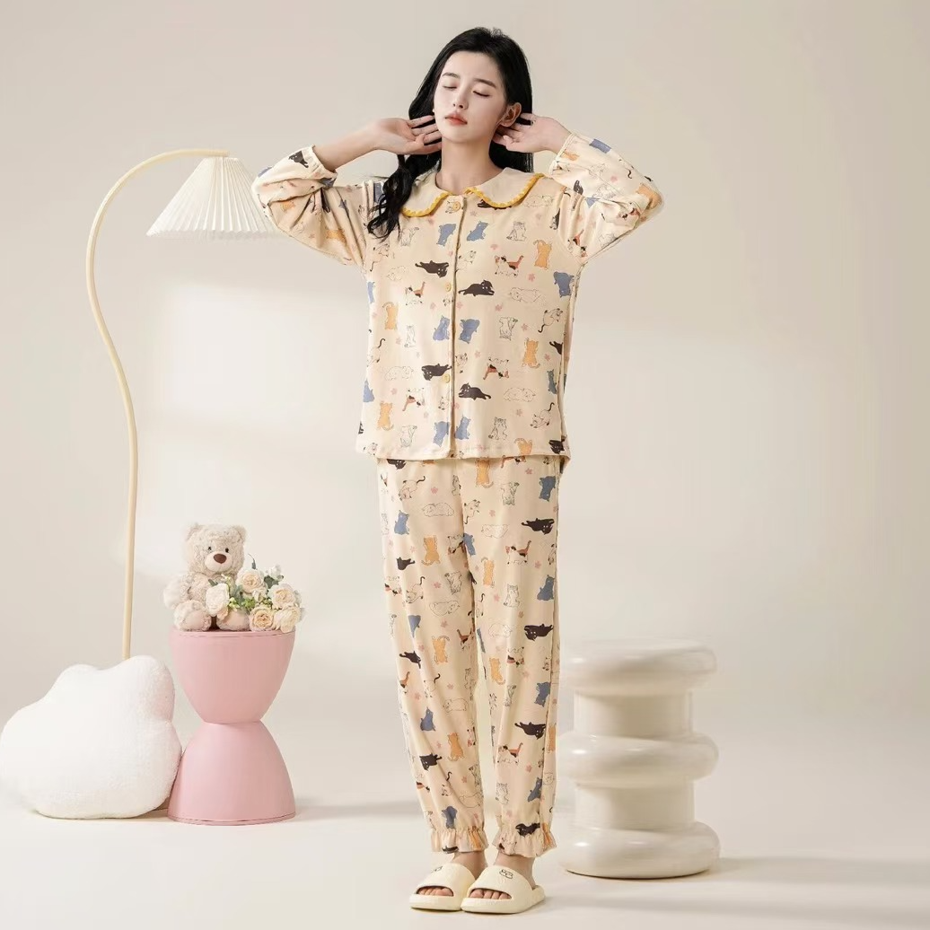 23-娃娃领猫咪秋冬季家居服套装