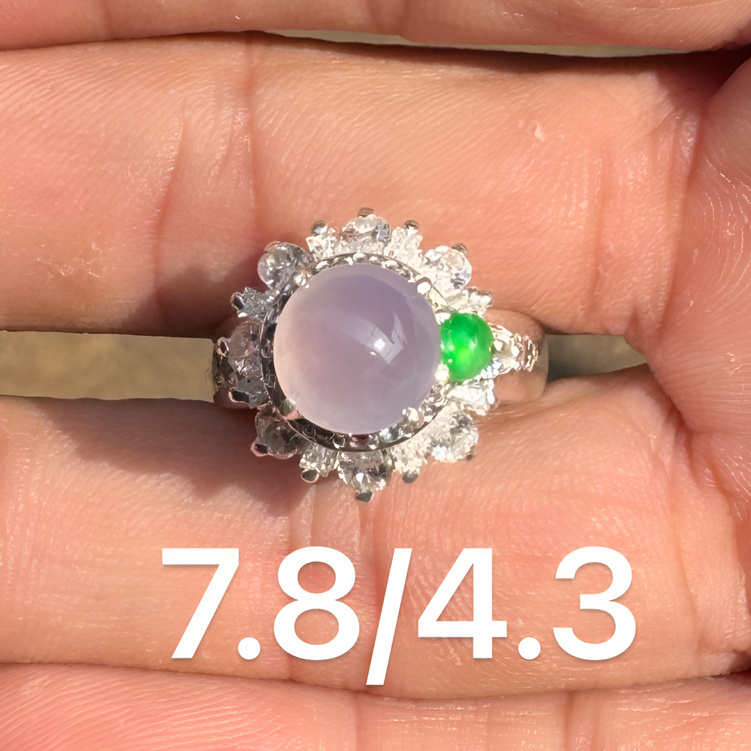 0215(小哪吒在源头)冰种翡翠正圆冰粉紫戒面干净肉细荧光足M160