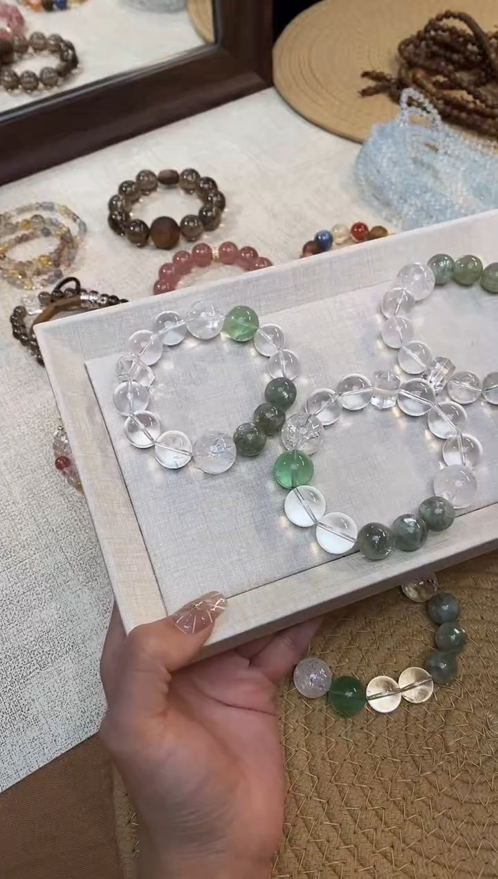 合金手链水晶《香草》翠祖母晶白水晶绿萤石设计13-16mm多样性发一