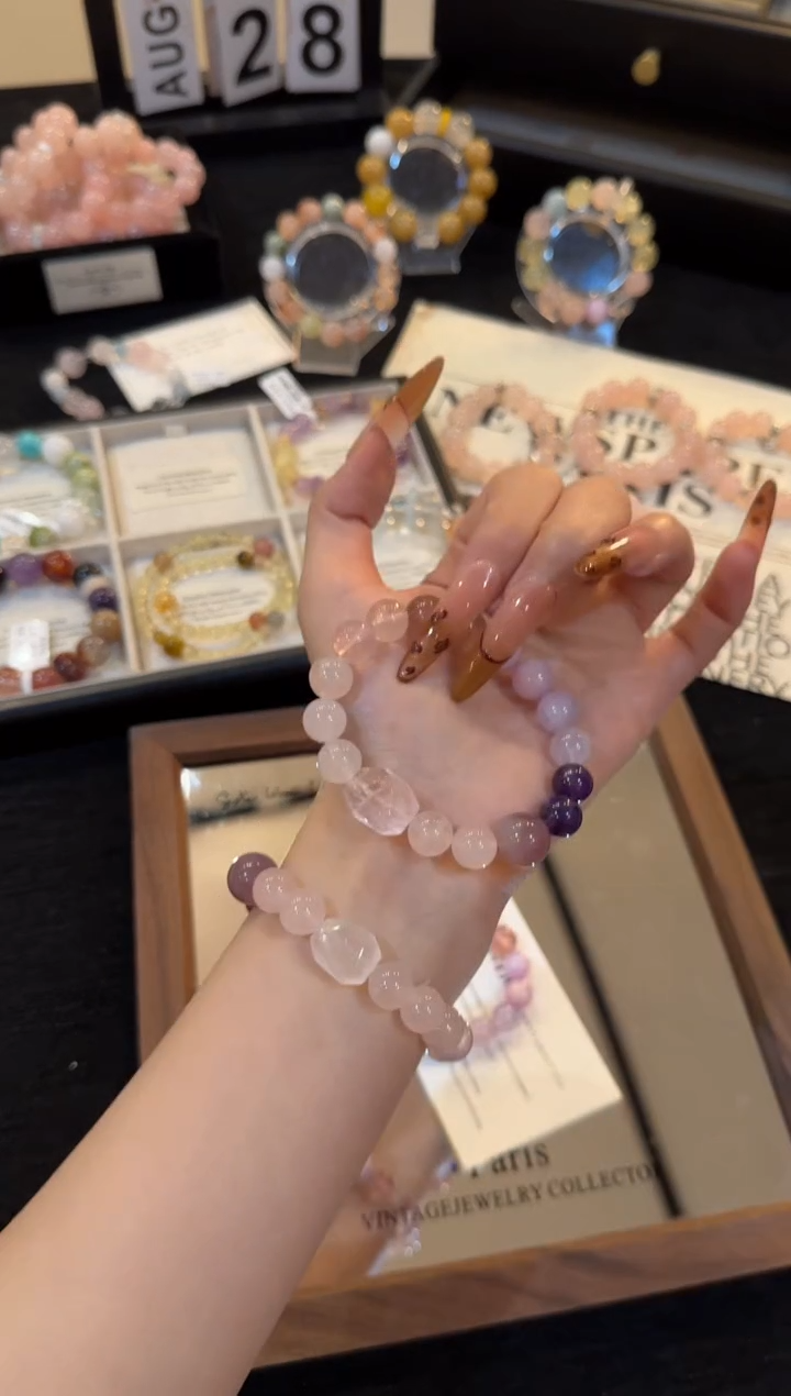 合金手链水晶粉水晶手链f0009