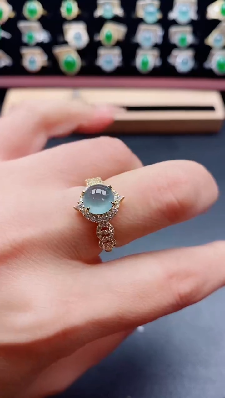 银S925镶嵌戒指翡翠1