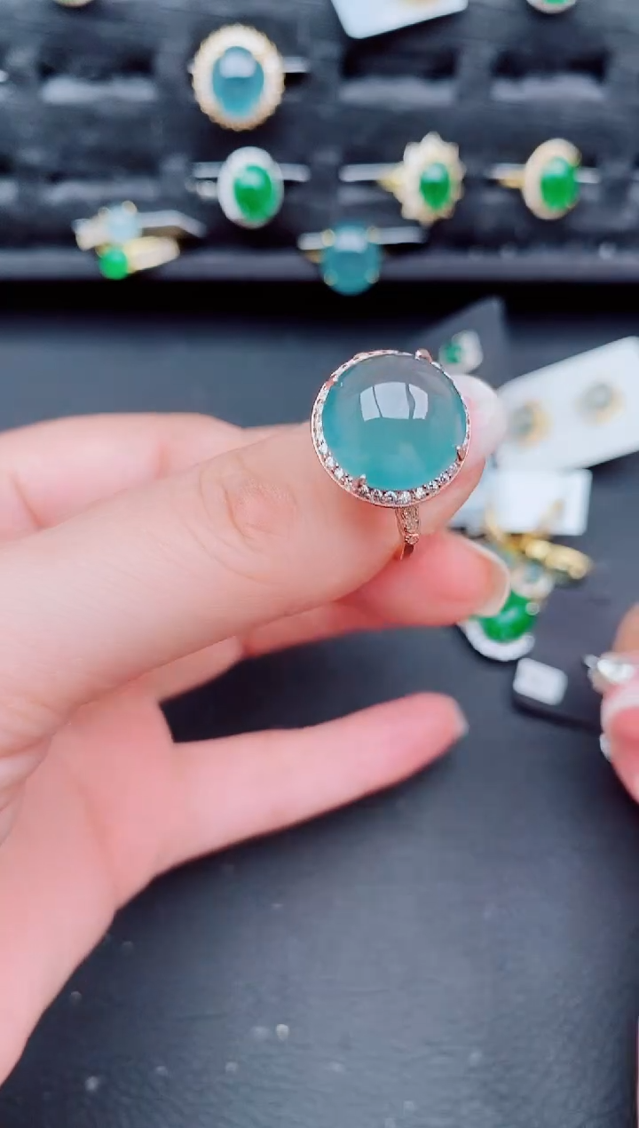 翡翠戒指银S925镶嵌天然a货翡翠377