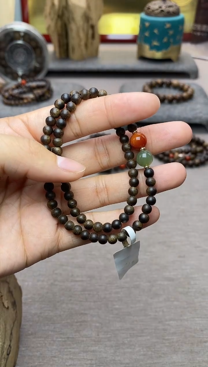 【闪购商品】沉香手串越南芽庄白棋0.4+配饰 沉水双圈款