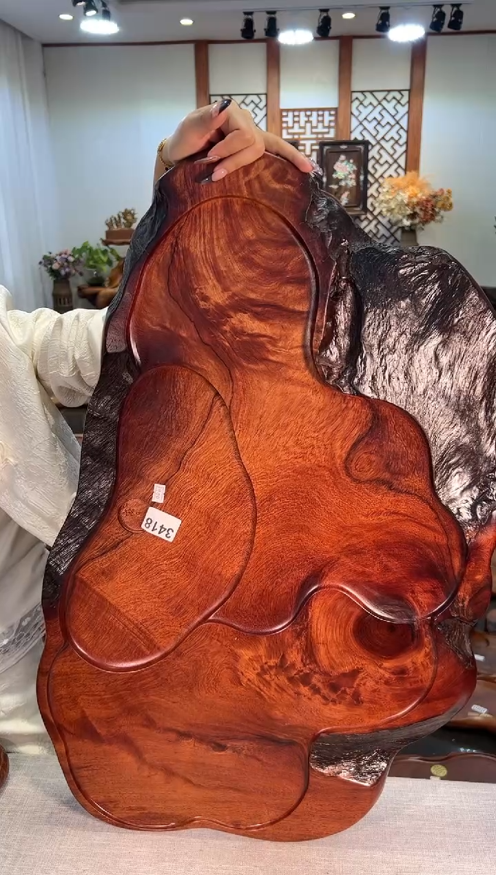 【闪购商品】大果紫檀（缅甸花梨）茶盘3418