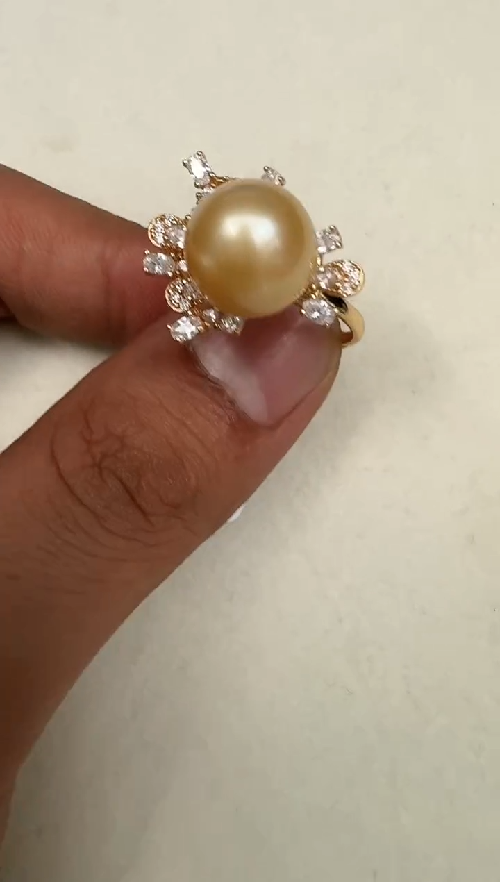 银S925镶嵌戒指海水珍珠戒指