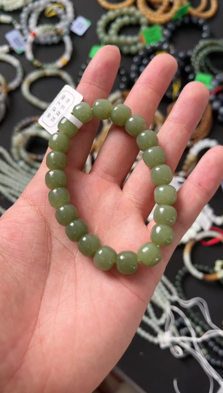 【闪购商品】和田玉手串未镶嵌若羌青黄口老型珠手串卡10mm微色差