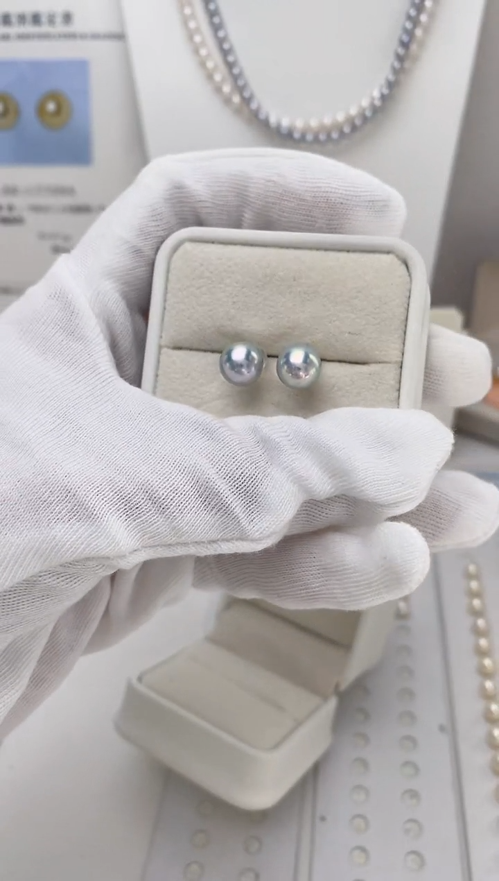 【闪购商品】海水珍珠耳饰18K金镶嵌真多麻8-8.5特选极光极微瑕