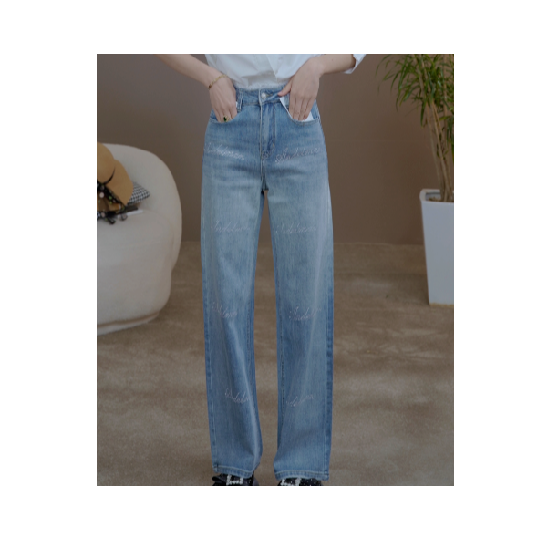 CYM1483早春新品高腰显瘦直筒牛仔裤长裤女