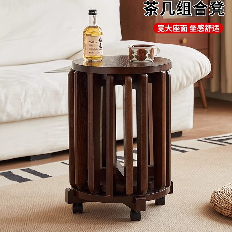 实木叠叠乐圆凳家用可叠放组合凳折叠椅子餐桌椅板凳茶几凳子