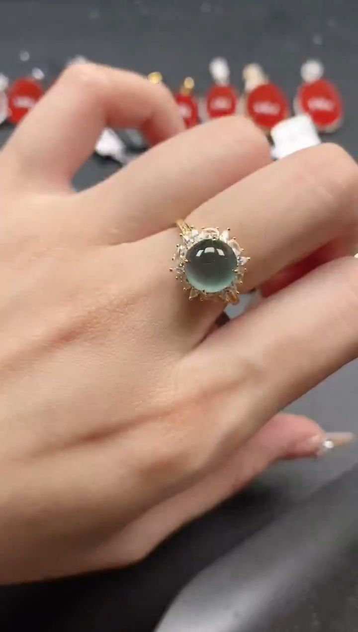 银S925镶嵌戒指翡翠65111-4