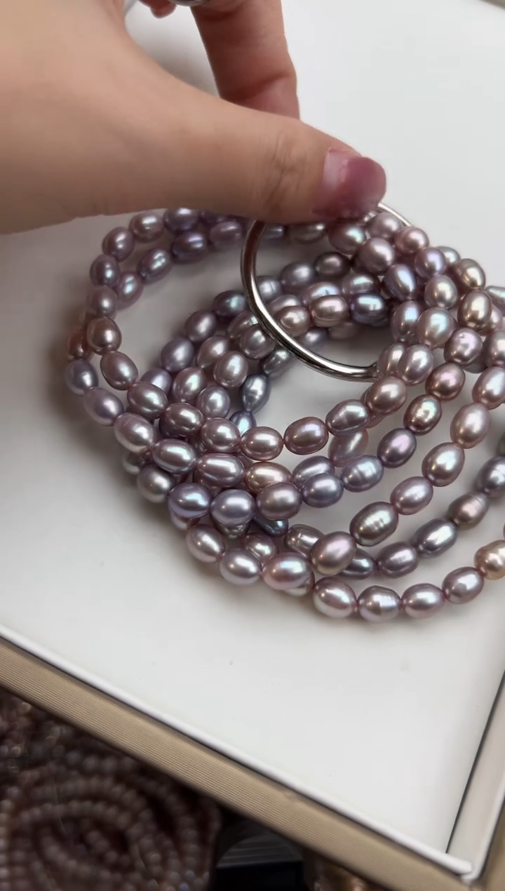 未镶嵌27淡水珍珠香芋紫*强光珍珠无核手链6mm左右