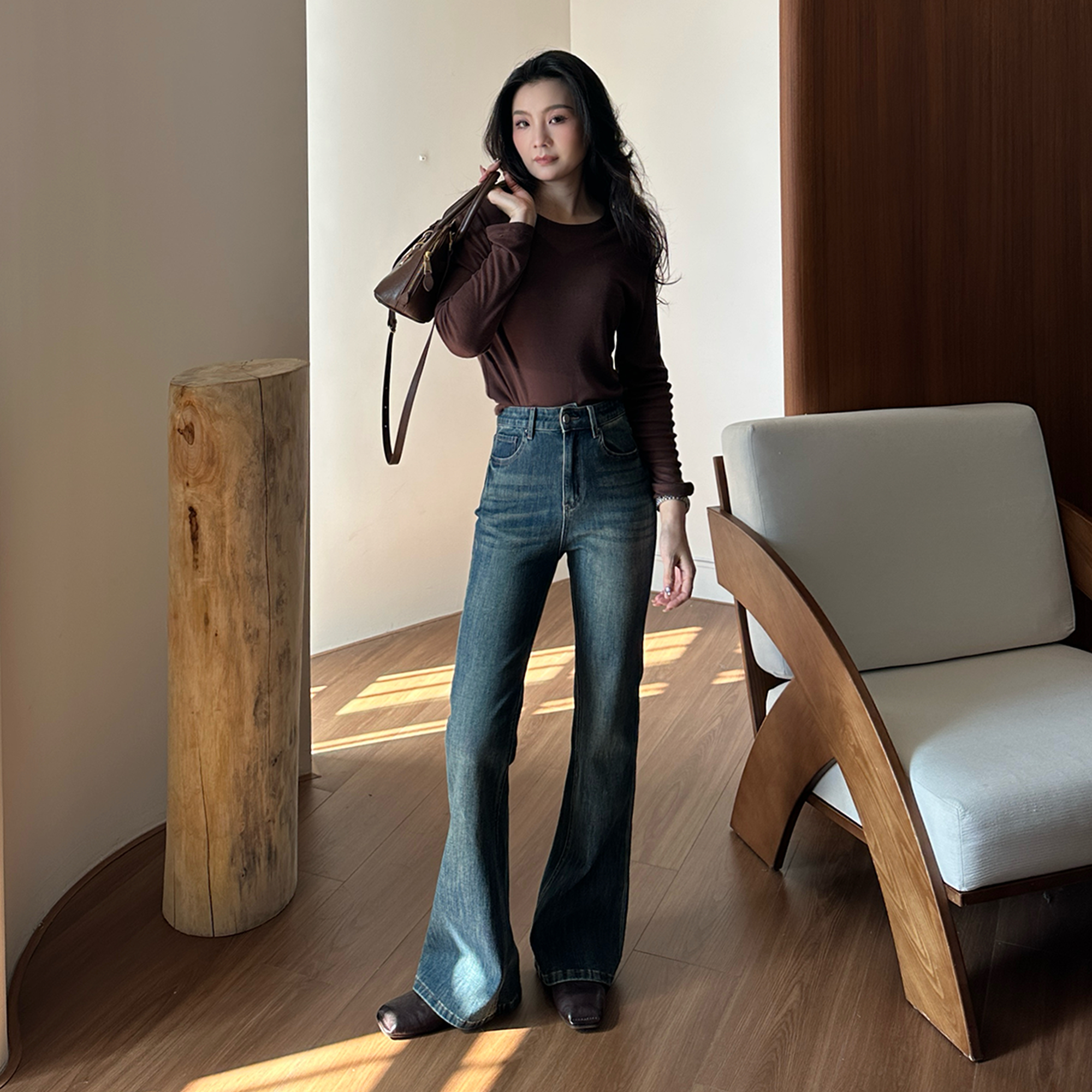 SMBATH（四面弹）微喇叭牛仔裤女高腰弹力修身显瘦2025年秋季新品