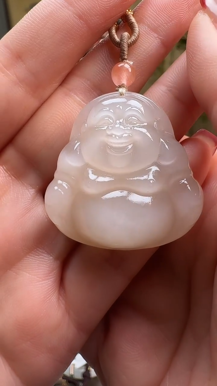 【闪购商品】和田玉吊坠未镶嵌1017淡藕粉笑佛