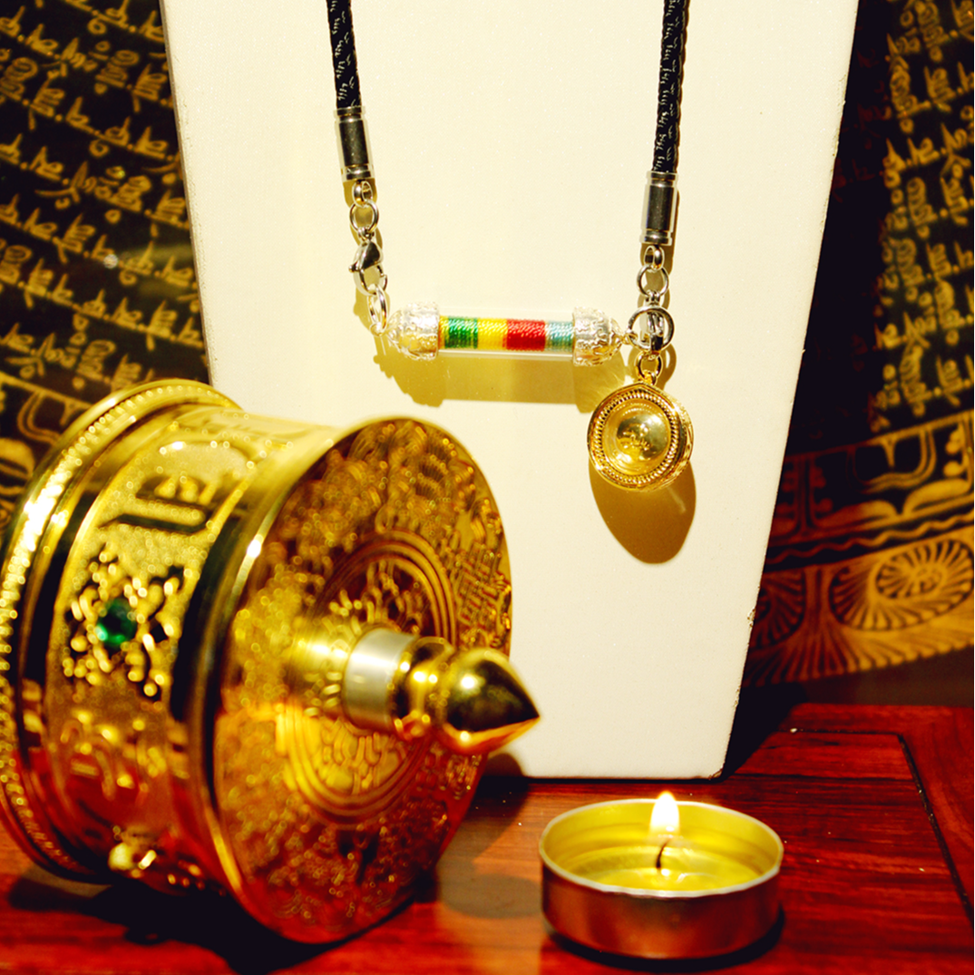 吊坠925银亚克力 藏地师傅手工制作五色金刚结福管无事管+吸米星