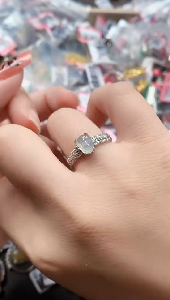 银S925镶嵌戒指翡翠天然A货缅甸翡翠