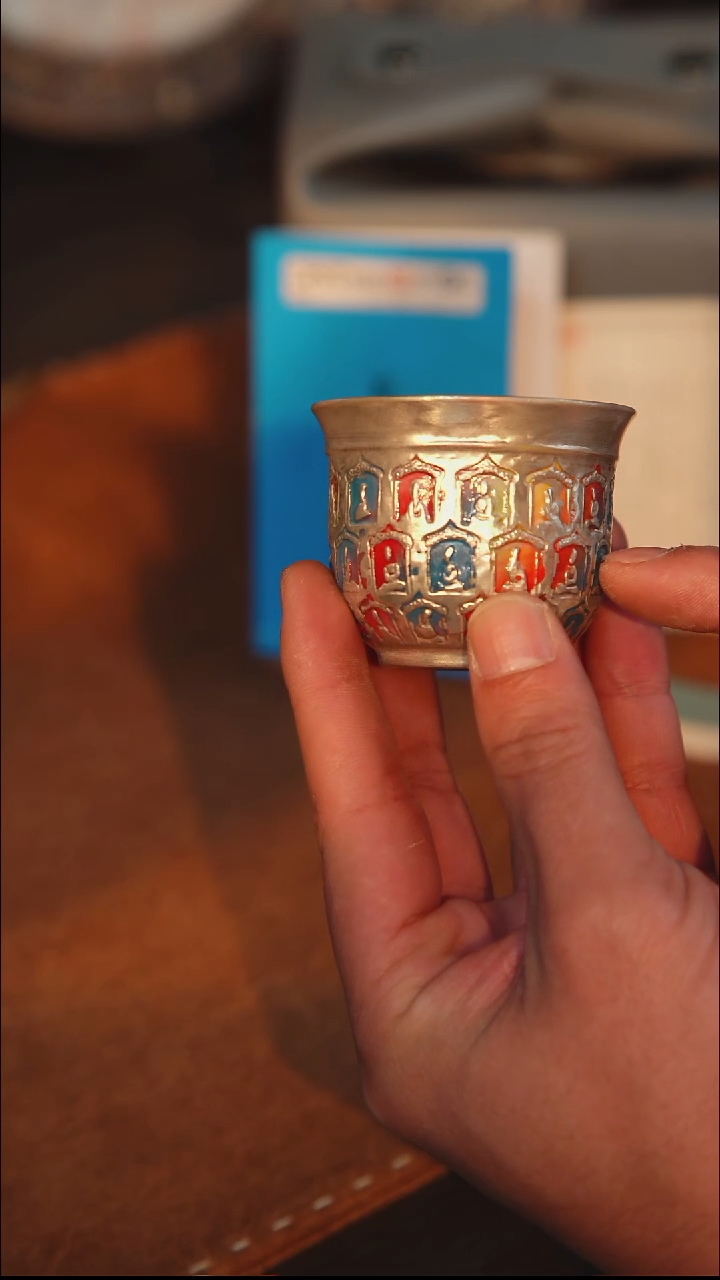 瓷杯子鎏银七彩千佛铃铛杯