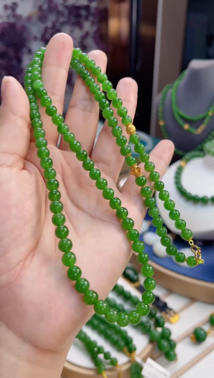 【闪购商品】和田玉项链18K金镶嵌苹果绿 6mm