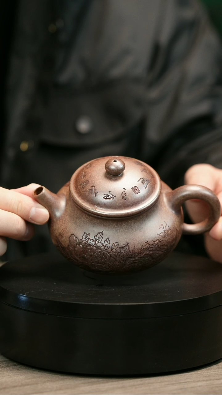 茶壶紫砂没*H1984李琴刻绘柴烧容天