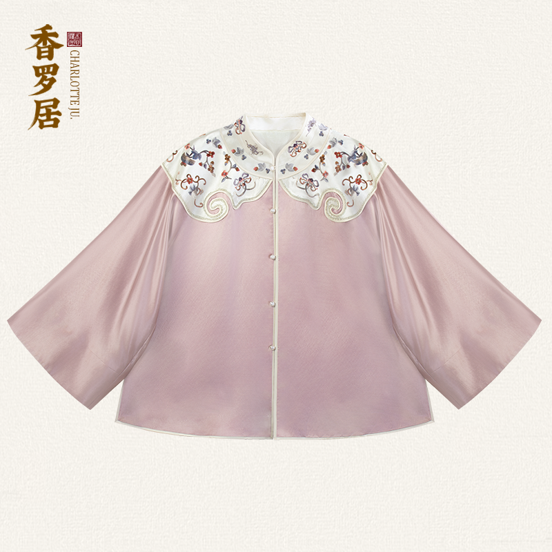 【映花】中式复古丝毛缎绣花如意云肩对襟国风有领气质女士上衣