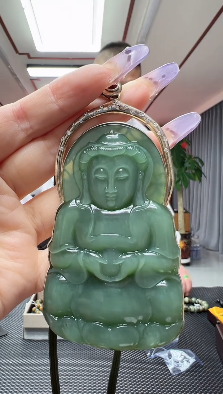 【闪购商品】和田玉（碧玉）挂件银S925镶嵌精品高货大观音